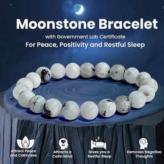 Moon Stone Bracelet for Men & Women | Natural Moonstone Healing Crystal Bracelet for Emotional Balance, Calmness & Positive Energy - Image 4