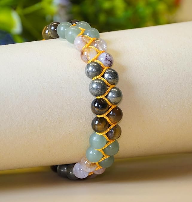 Money Magnet Double Fusion Tie-Up Band with Pyrite, Tiger Eye, Citrine & Aventurine Beads - Image 3