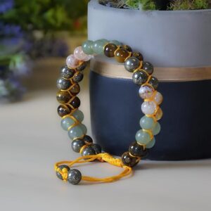 Money Magnet Double Fusion Tie-Up Band with Pyrite, Tiger Eye, Citrine & Aventurine Beads