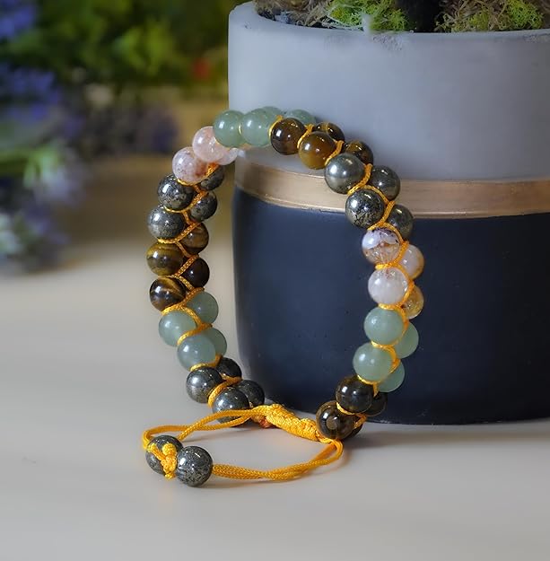 Money Magnet Double Fusion Tie-Up Band with Pyrite, Tiger Eye, Citrine & Aventurine Beads